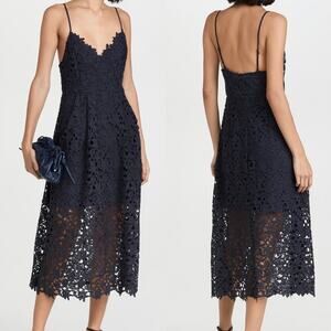 ASTR Kenna Eyelet Lace Midi Dress in Navy Size XS